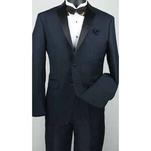 Vinci Mens Formal Business Suit‎ Jacket, Pants, Shirt 44RX38W Navy New With Tags
